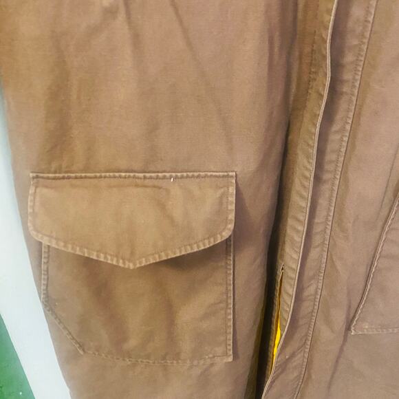 Marlboro Vintage Reversible Long Raincoat Brown Yellow Pockets Zip Closure Sz M - Picture 8 of 14